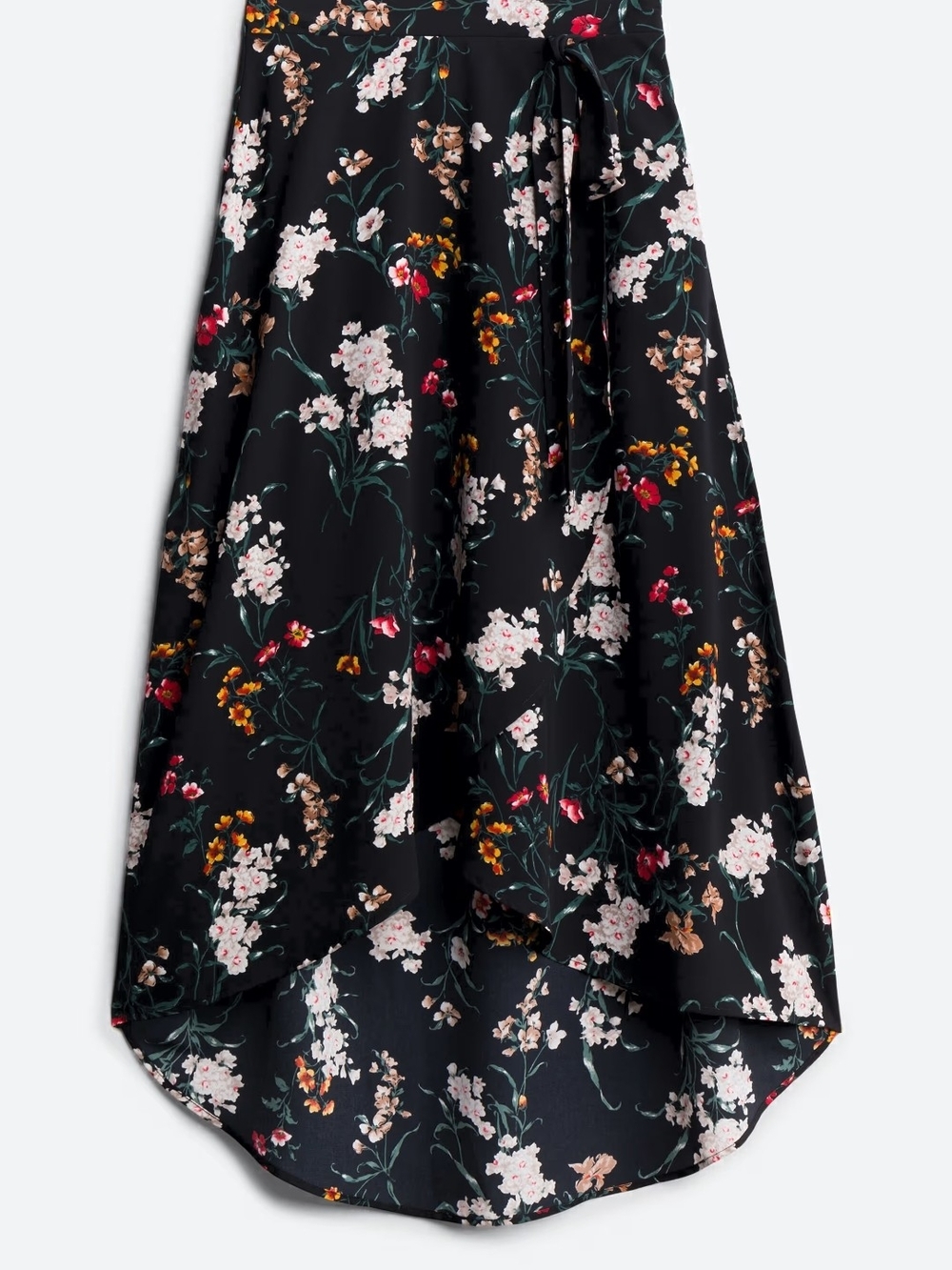 Kaileigh Black Floral High-Low Skirt with Side Tie